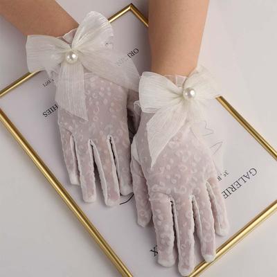 Pearls Wedding Flexible Accessories Girls White Gloves Ruffle Bridal Mittens Lace Bow Gloves