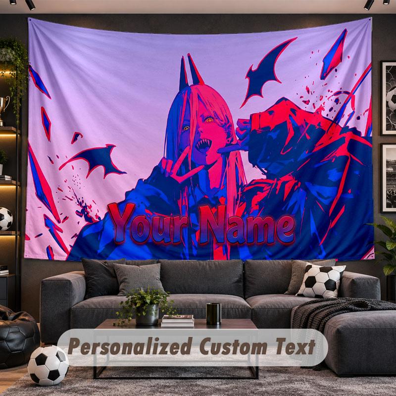 Wall Hanging Tapestry Custom NameChainsaw Man Pattern Personalized Printed Fabric Wall Decor
