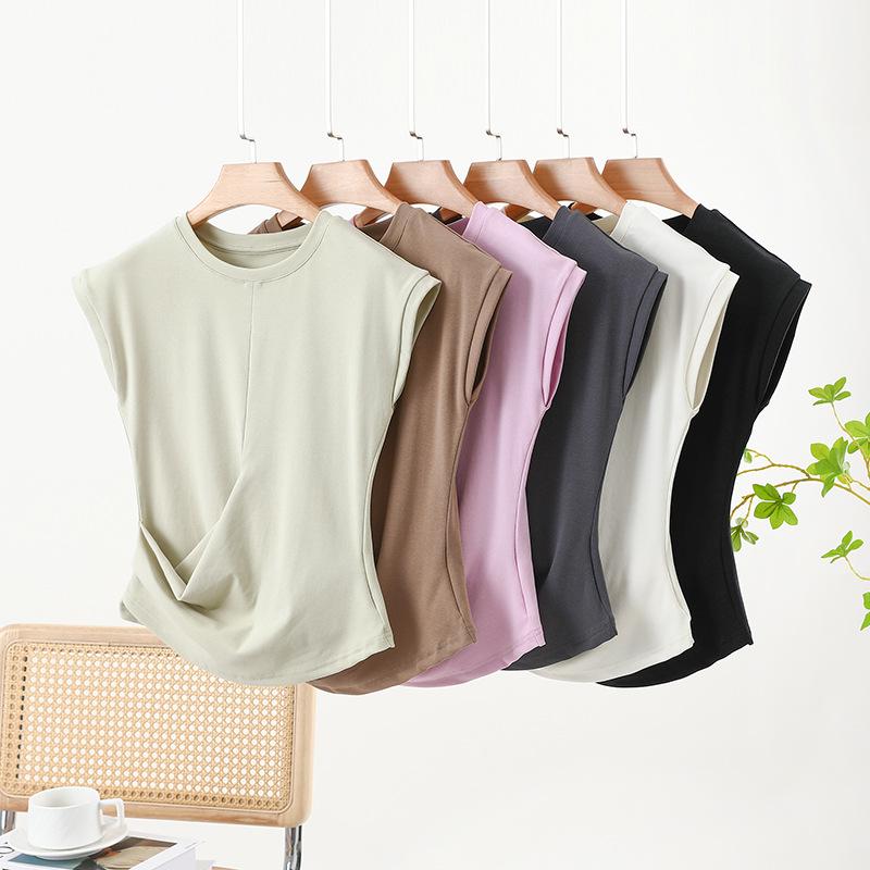 

Women s Summer 2025 Cotton Pleated Cap Sleeve Slim Fit T-Shirt L (105-120 jin)
