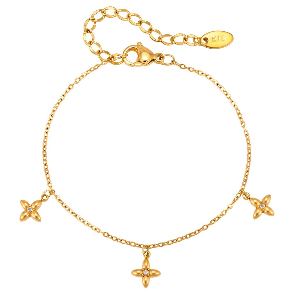 Wind Stainless Steel Zircon Floral Design Bracelet, Sweet Wind Lady Exquisite Jewelry 2771