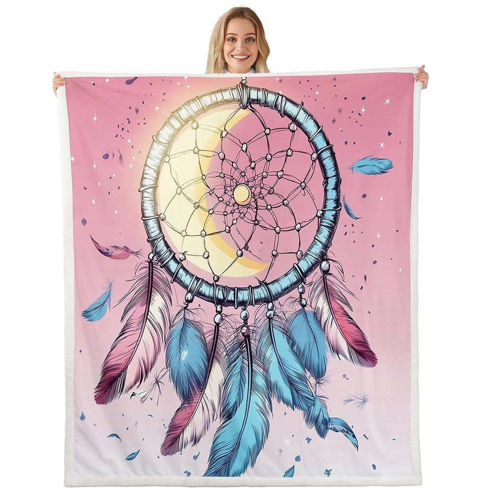 Dreamcatcher Blanket Boho Dream Catcher Plush Throw Blanket Flannel Fleece Blanket for Travel, Airplane, Bed, Couch, Car, Gift