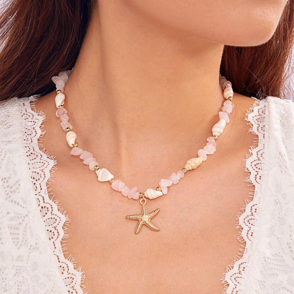 Bohemian Starfish Pendant Bracelet for Women Handmade Crushed Stone Beaded Bracelet Summer Beach Jewelry Travel Accessory Gift