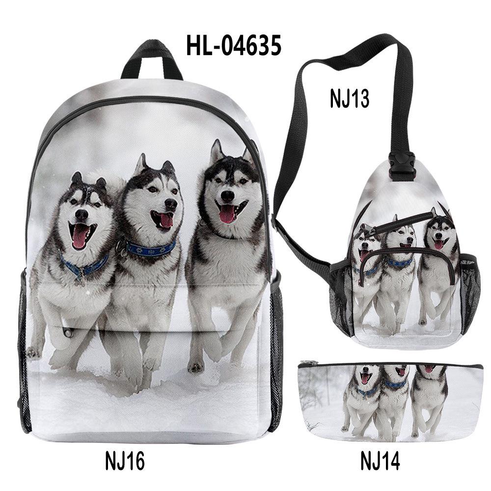 Classico Novità Strano Divertente Cool Husky Stampa 3D 3pz/Set alunno Zaini Scolastici Zaino per Viaggio per Laptop Borsa da Petto Astuccio