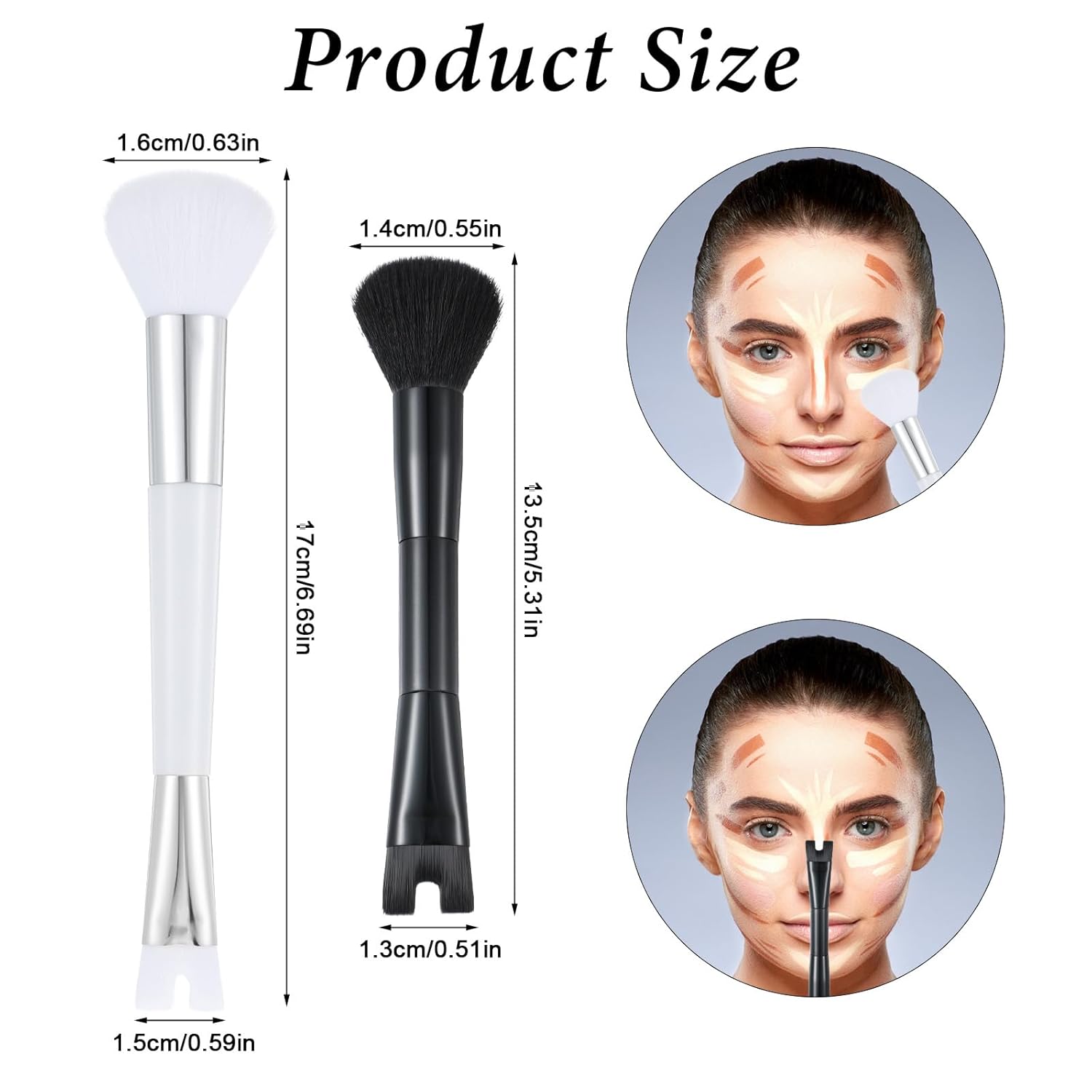 2 Pcs Contour Nose Brushes, 2-In-1 Dual-End Nose Brush, U Shaped Makeup Brushes, Contour Brush Set for Sculpting Highlighting Defining (White, Black)
