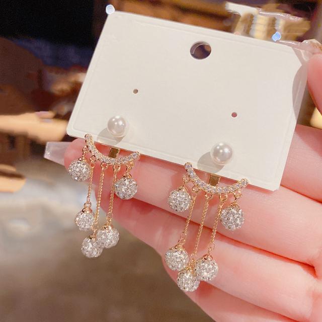 Red Pearl Diamond Ball Back Hanging Stud Earrings Women'S Two-Wear Design Versatility Earrings