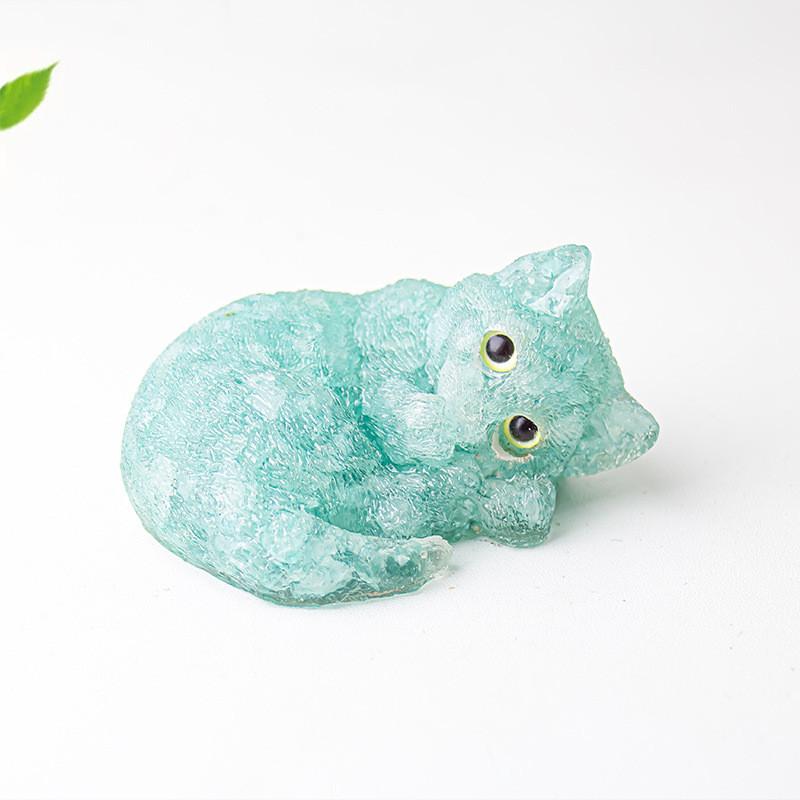 Resin Filled Natural Crystal Sleeping Cat Decor With Gift Box For Home Office Display
