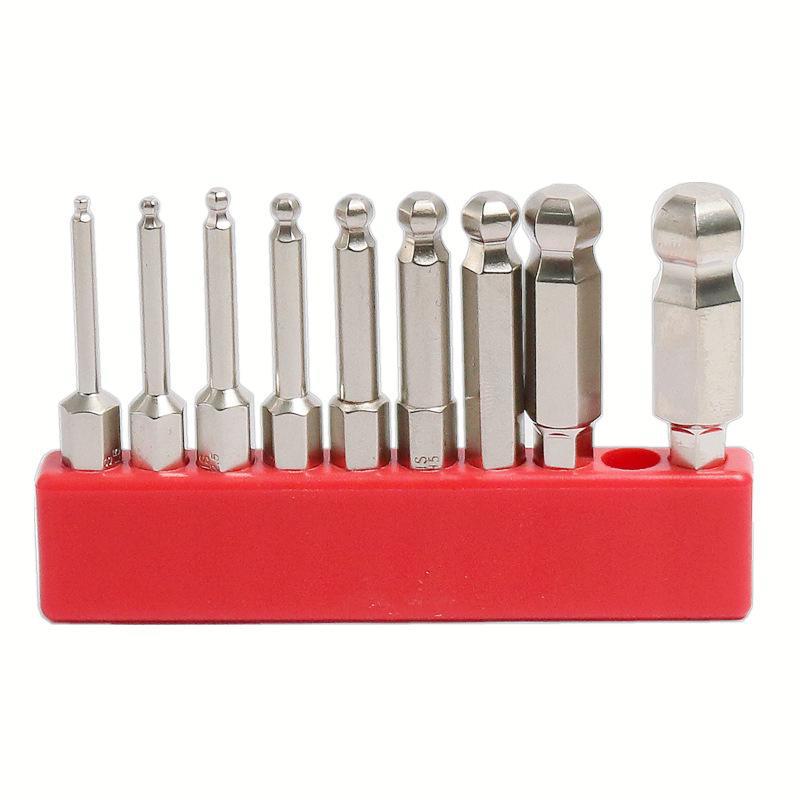 Magnetischer Sechskantschraubendrehersatz aus S2-Stahl mit Kugelkopf und Sechskantgriff für pneumatische/elektrische Schraubendreher.