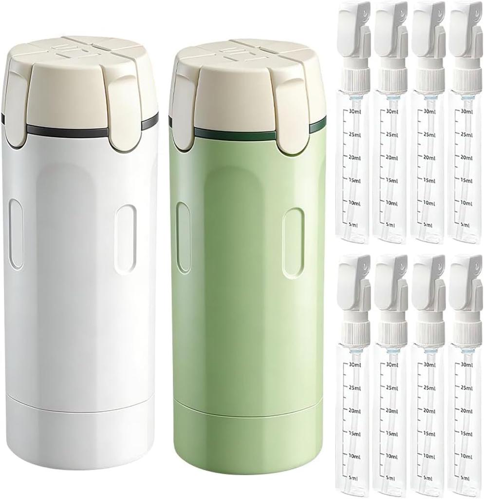 4 In 1 Squeeze Leak Proof Dispenser Bottles for Toiletries with Scale and Label for Shampoo Lotion Shower Gel, Suitable for Travel, Camping and Gym