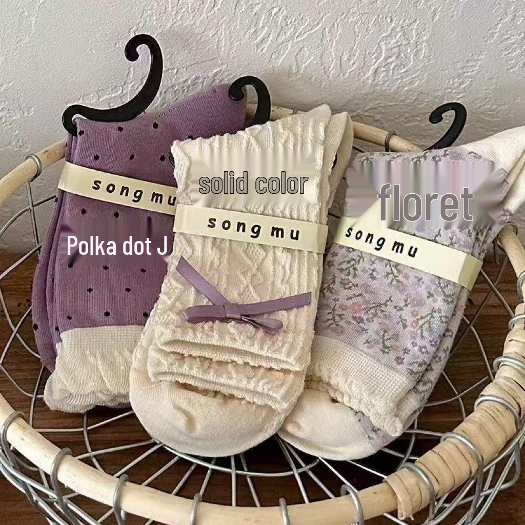 

Женские фиолетовые носки до середины икры с цветочным кружевом и белым бантом Small Floral [1 Pair]