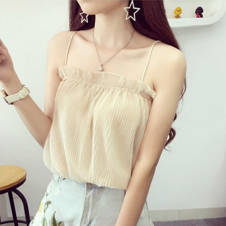 Capo Estivo Retro, Top Versatile Pieghettato Sexy da Vacanza, Canottiera Sottogiacca in Chiffon Fresco da Donna