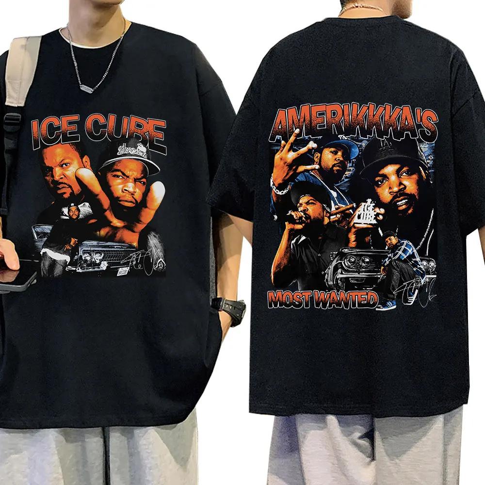 90s Rapper Ice Cube Amerikkka's Most Wanted T-shirt Fashion Vintage Harajuku T Shirt 100% Cotton Casual Tee Shirt Oversized
