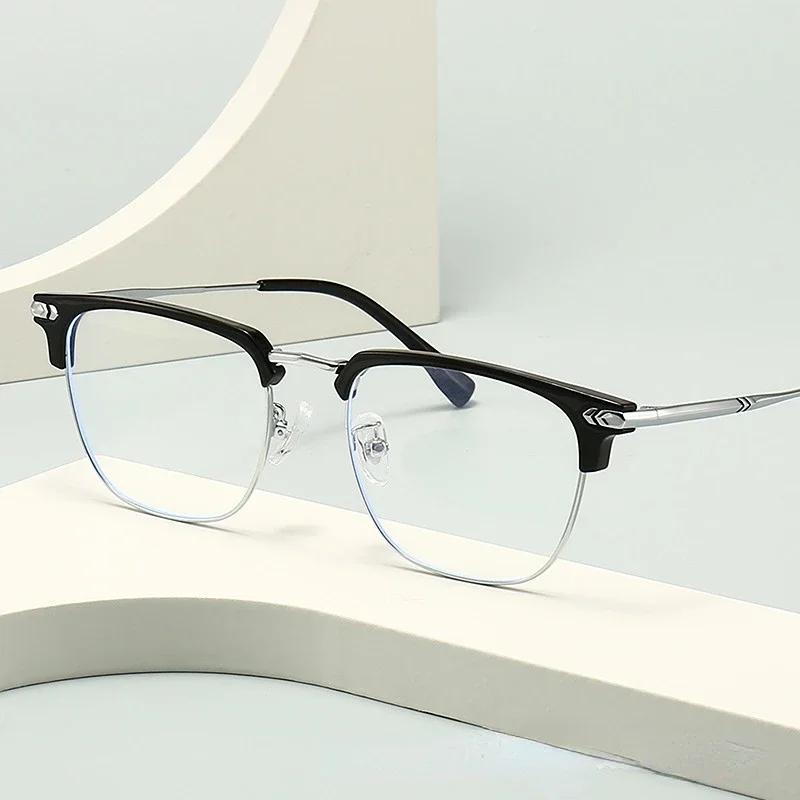 Retro Anti- Blue Lightweight Eyeglasses Square Metal Half Frames Glass Male Female Computer Goggles Eyewear Optical Spectacle Glasses