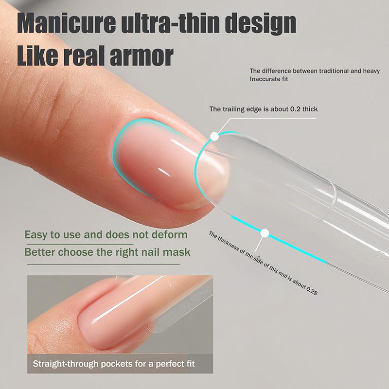 140Pcs Sandwich Dual Nail Form Mold Reusable Full Cover Mold Clear Nail Art Extension Shaping Tool Coffin Almond Nail Forms