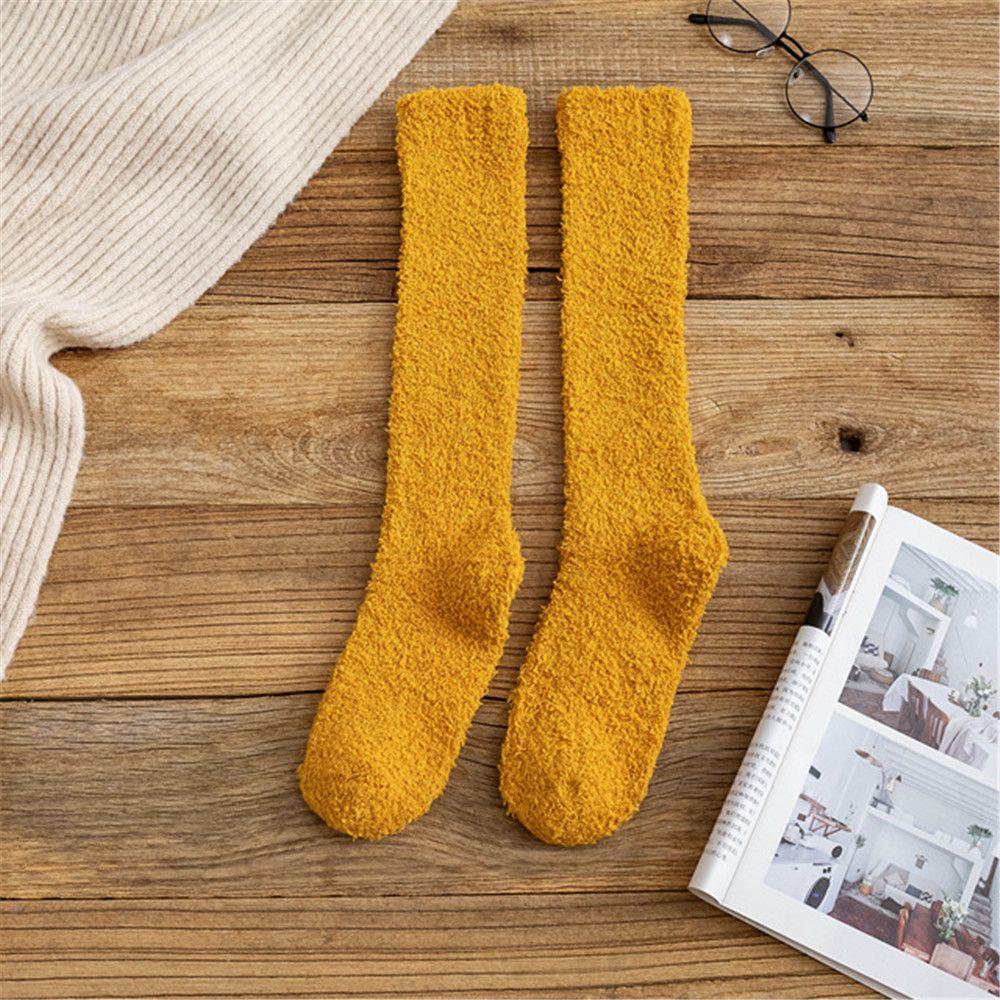 Pure Color Thick Breathable Winter Warm Sleep Socks Coral Velvet Socks Bed Floor Fluffy Cosy