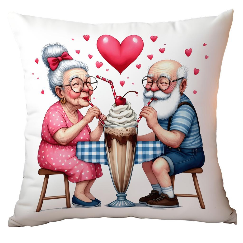 New Valentine's Day Pillow Cover Fun Watercolor Valentine's Day Old Couple Push Cover Home Cushion Cover