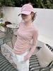 Women's Pink Sheer Long Sleeve Slim-Fit T-Shirt