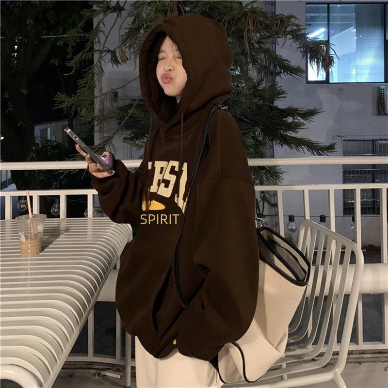 Women's Plush Thickened Hooded Sweatshirt for Autumn/Winter - Loose Fit, BF Style, Perfect for Couples.