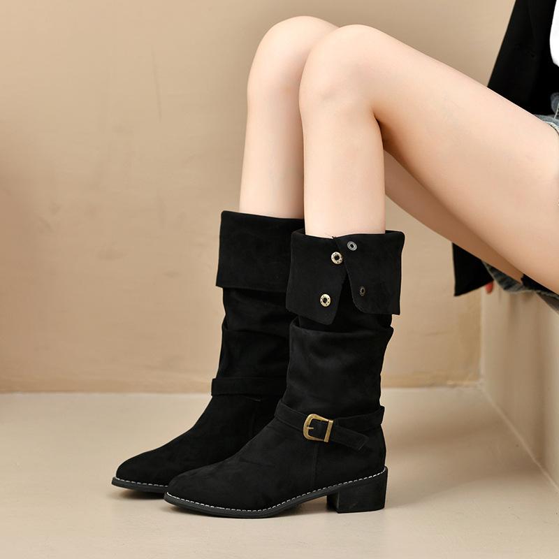 Retro Pointed Pleated Piled Boots Women's 2025 Autumn and Winter New Thick Heel Thin Boots Western Boots Tall Knight Boots