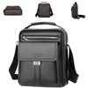 Men Multifunctial Leather Shoulder Bag Multi-Pocket Crossbody Messenger Bag Business Travel Handbag with Top Handle Black