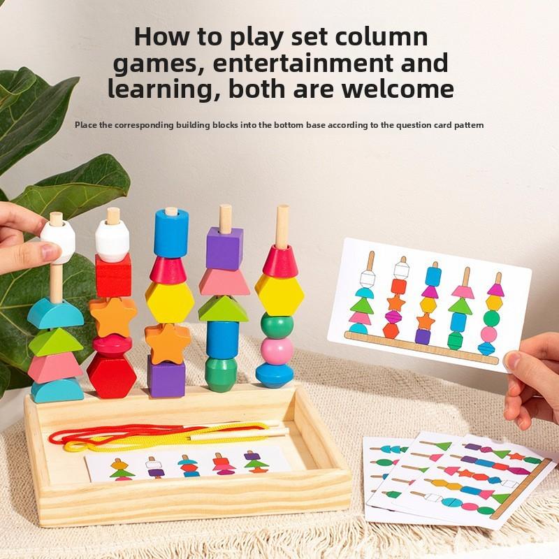 Geometric Stackable Wooden Blocks Educational Toy Kids Brain Play Development