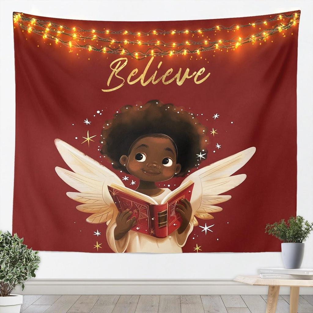 Christmas Black Santa Tapestry Wall Hanging Holy Santa Claus Hanging Decorations For Living Room Winter Xmas Holiday Tapestries