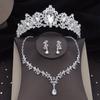 Silver Colors Crystal Bridal Jewelry Sets Women Fashion Tiaras Earrings Choker Necklace Wedding Dress Bride Crown Jewelry Set