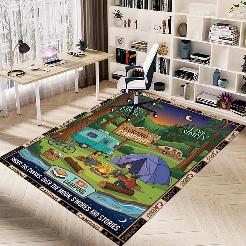 1PC Camping Moonlight Non-Slip Floor Carpet, Office, Family, Bedroom, Studio - Large Area Rug, Vibrant Colors-C0487