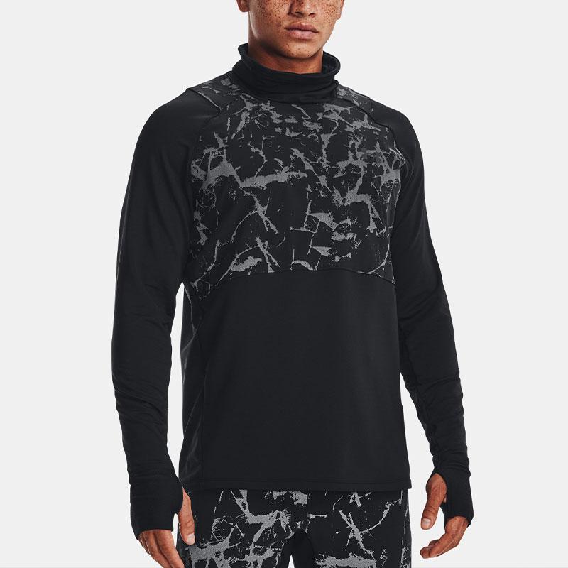 Under Armour Patterned Waterproof Breathable High Neck Pullover Long Sleeve T-Shirt Men Tops Black 1373212-001