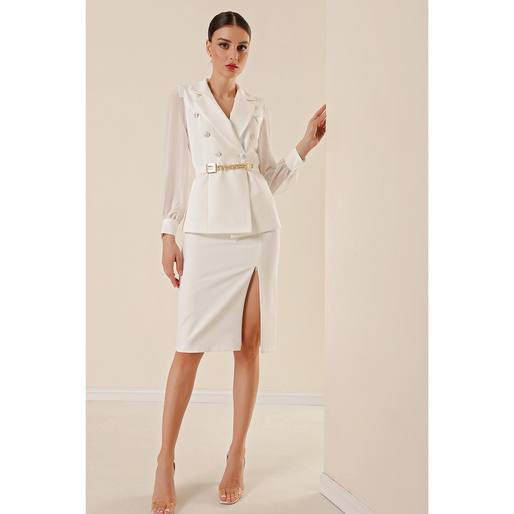 

Шифоновая куртка с пуговицами спереди и молнией Детальная юбка на подкладке, комплект из 2 предметов