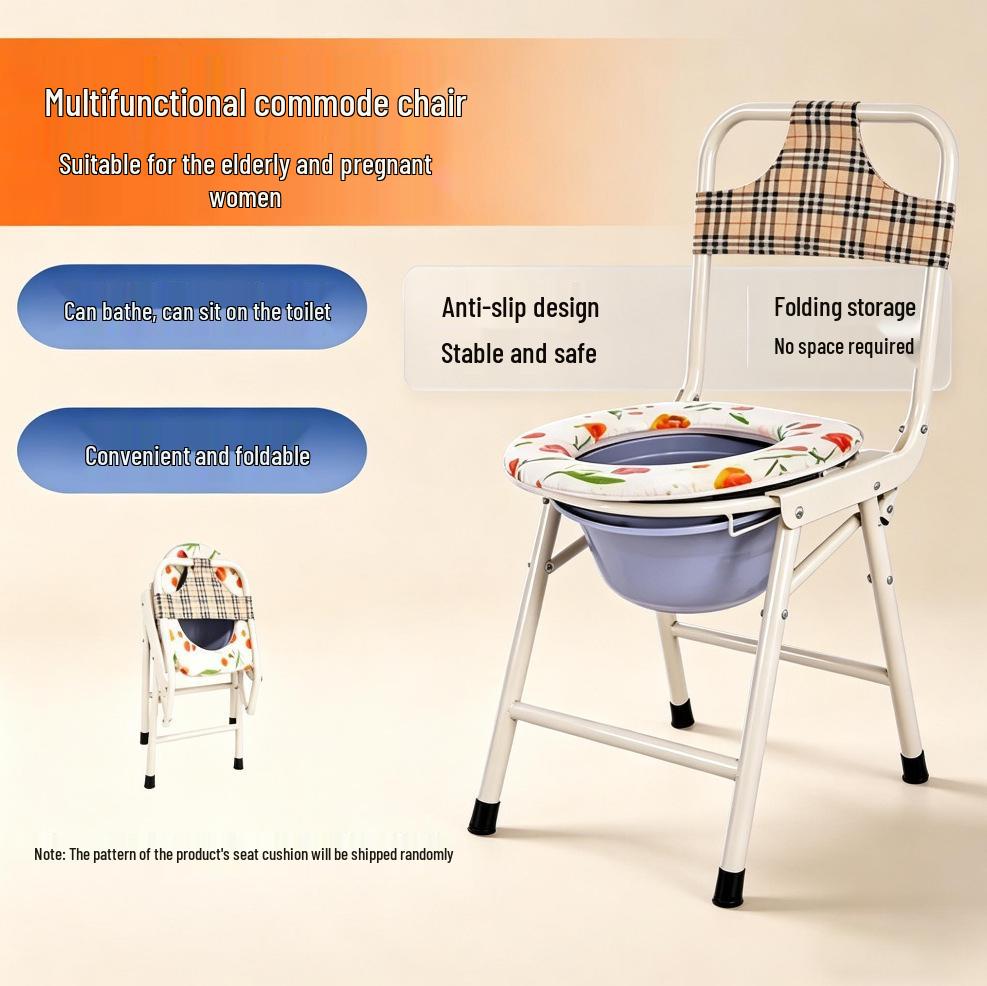 Portable Multi-functional Non-slip Toilet Chair for Elderly and Pregnant Women - Foldable, Removable, Washable for Home and Shower Use Toilet Chair (White Bowl)