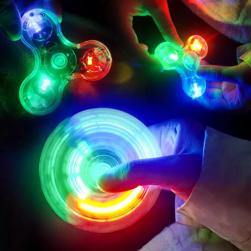 Clear Crystal Gyro Fidget Gyro With Light Glow Dazzling Luminous Finger Between Children'S Toys New Strange Toys