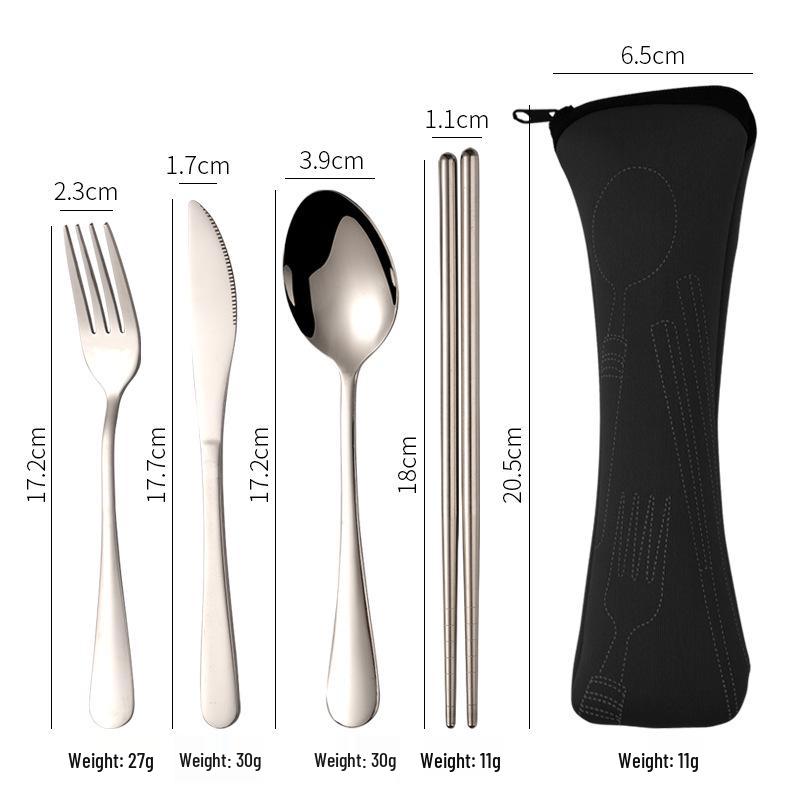 Stainless Steel Cutlery Set: Knife, Fork, Spoon & Chopsticks - Portable 4-Piece Set for Students, Travel, & Gifts