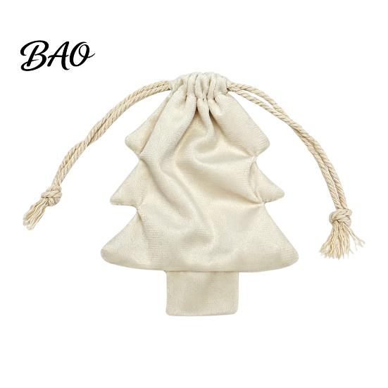Fabric Storage Bags for Gifts Christmas Tree Shaped Gift Bag, Reusable Drawstring Treat Goody with Pompoms Durable Polyester Sacks Bells, Winter