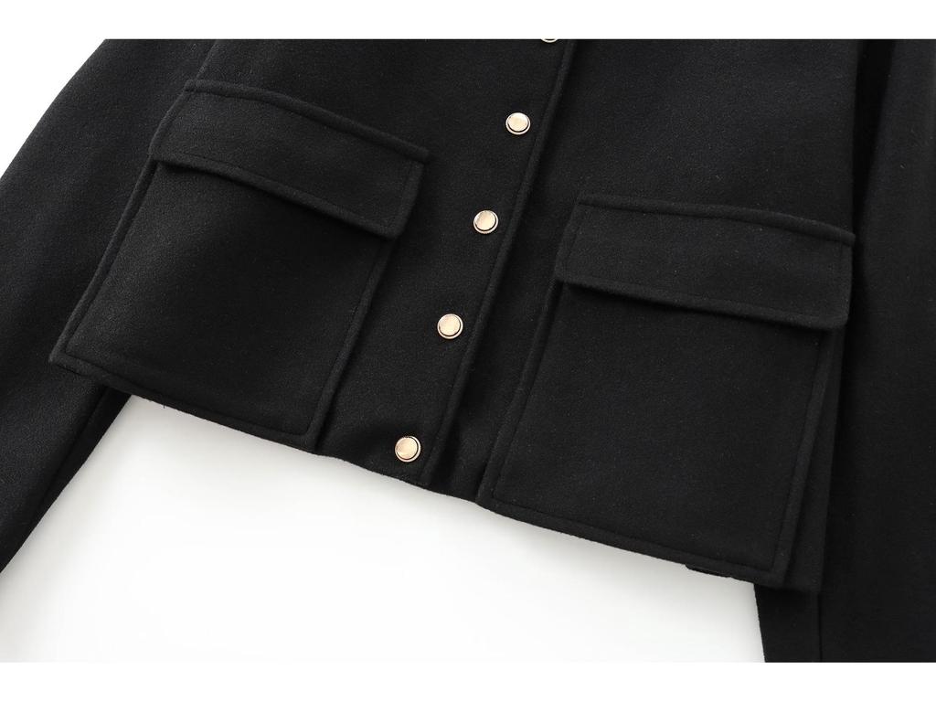 Navy-Style Gold Button High-Waisted Autumn Jacket for Women