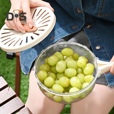 Multi Functional Food Drainage Basket with Foldable Handle Food Grade BPA Free Stackable Fruits Vegetables Storage Basket with Lid