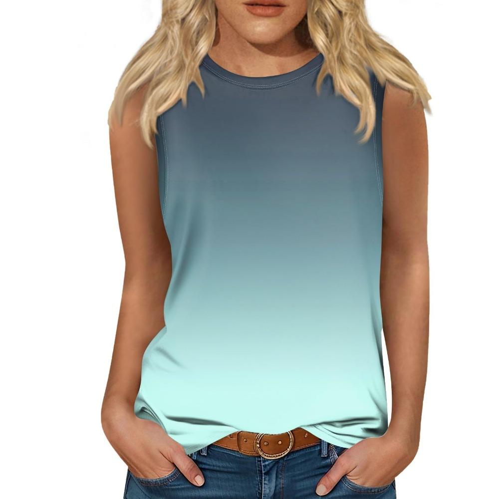 Gradient Color 3D Printed Vest for Women's Round Neck Casual Vest