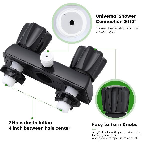 Shower Faucet, Dual-Handle Shower Faucet with Acrylic Knobs, 4" Shower Black