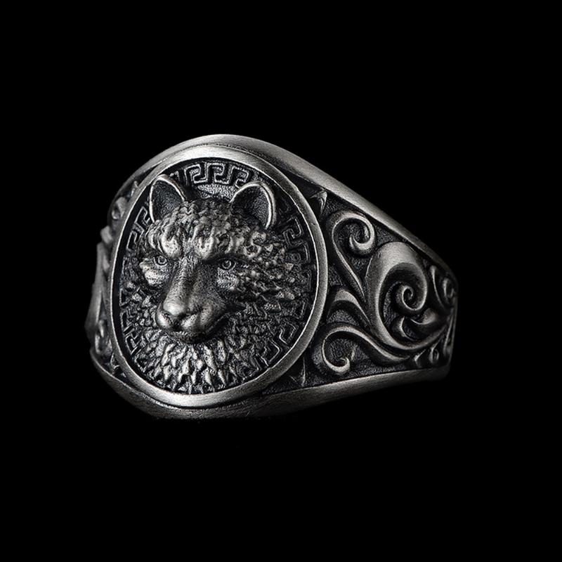 Little Wolf Head Ring Men's Trendy Ins Retro Single Index Finger Domineering Trendy Men's Open Ring