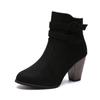 35-43 Large Size Autumn and Winter Suede Martin Boots Women's Zipper Belt Buckle Coarse Heel Boots