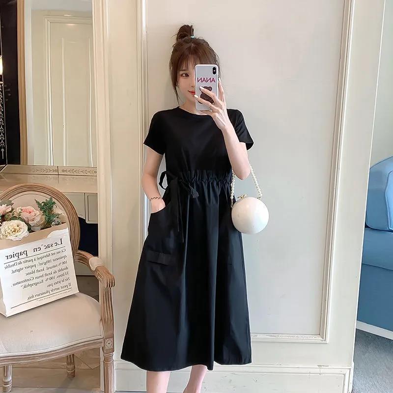 

Elegant Oversized Summer Patchwork Dress with Waist-Cinched Lace-Up Design XL (130-160 jin)