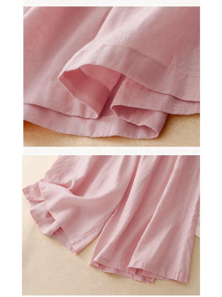 Cotton Linen Wide-Leg Seven-Point Pants for Women, Plus Size, Casual New 2025 Straight-Leg Culottes