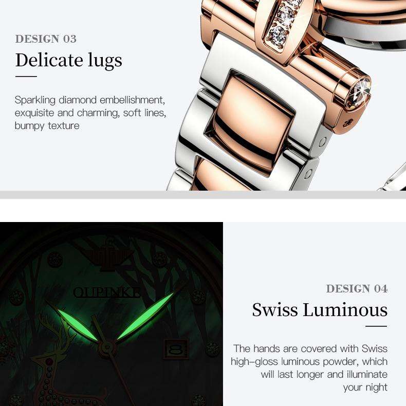OUPINKE Montres Marque de Mode Montre Mécanique Automatique Étanche Montre pour Femme