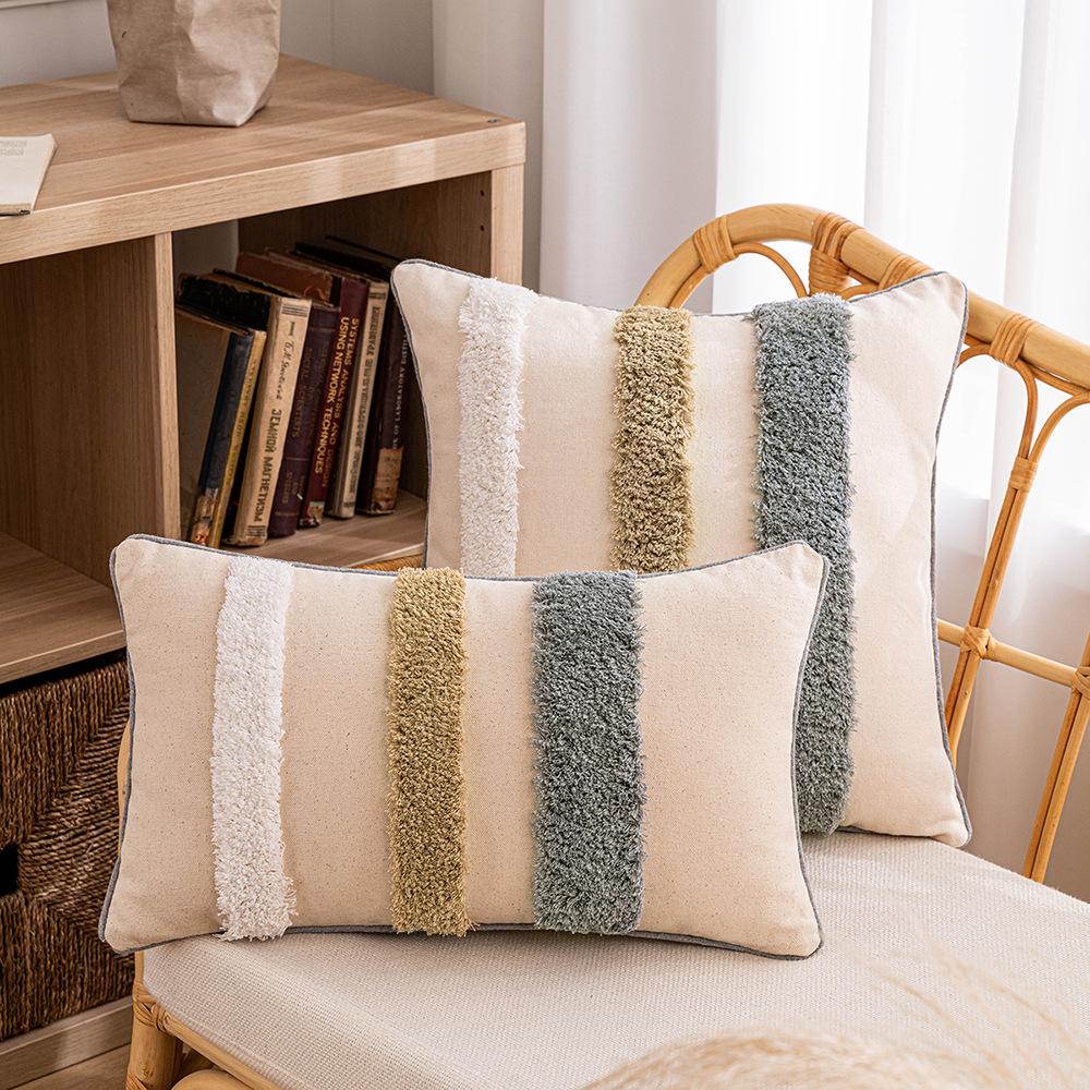 B&B Ins Wind Tufted Pillow Case Nordic Geometric Living Room Sofa Cushion Waist Pillow Rainbow Tassel Bedroom Pillow