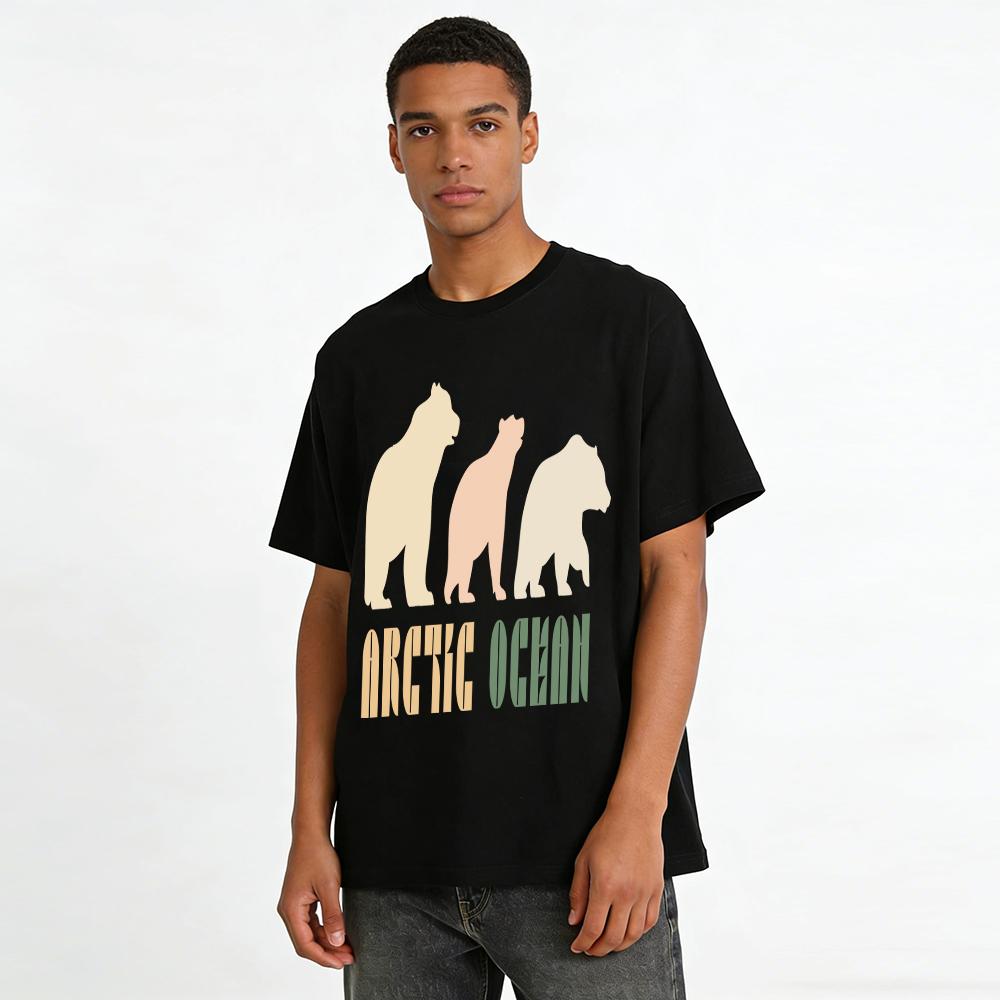 Arctic Ocean Polar Bear Print T-shirt Unisex Loose Casual Top For Daily Wear Vacation Pure Cotton T-shirt