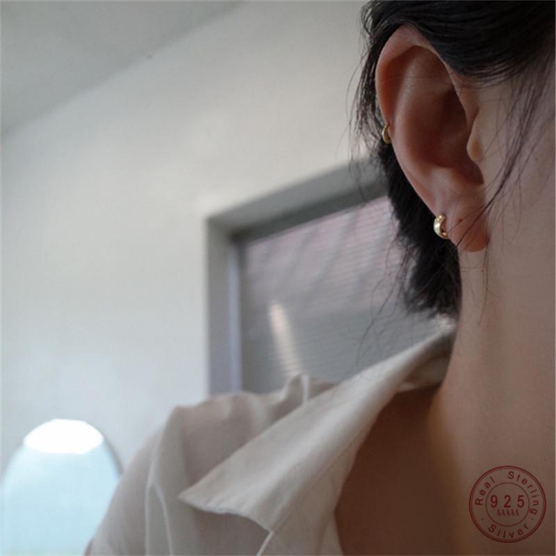 925 Sterling Silver INS Glossy Small Earrings for Women Fashion Temperament 14K Gold Plated Ear Jewelry Gift