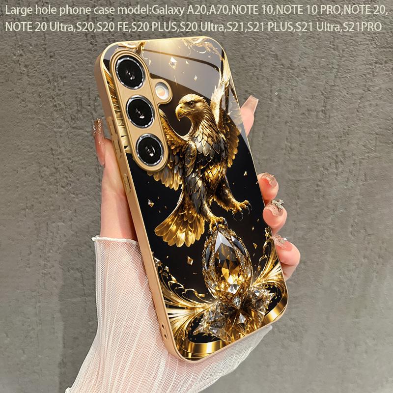 Golden Eagle Pattern 2D Phone Case for Samsung S26 S25 S24 S23 S22 S21 S20 A56 A36 A16 - Gold Glass Protective Cover