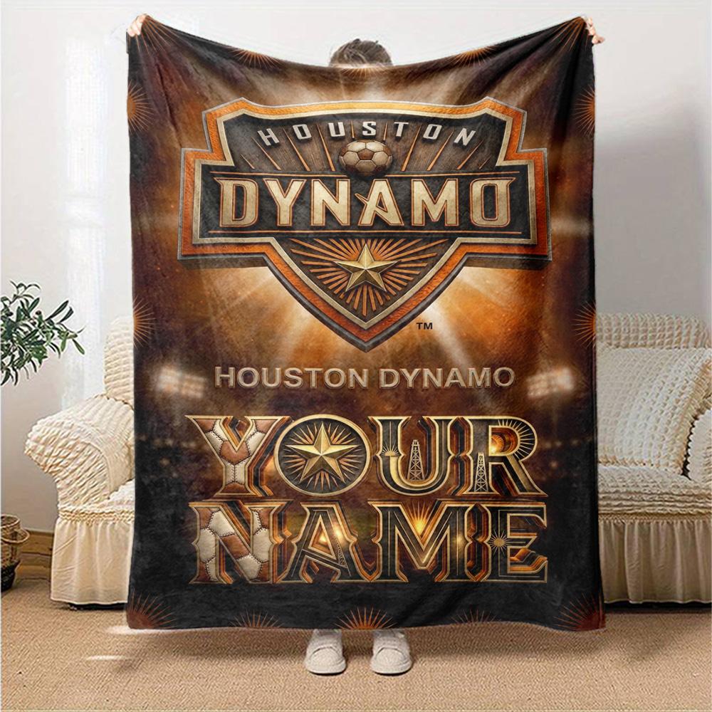 Name Custom Houston Dynamo Print Flannel Blanket High Quality Warm Comfortable Cover for All Seasons Perfect for Gifts Home Decor