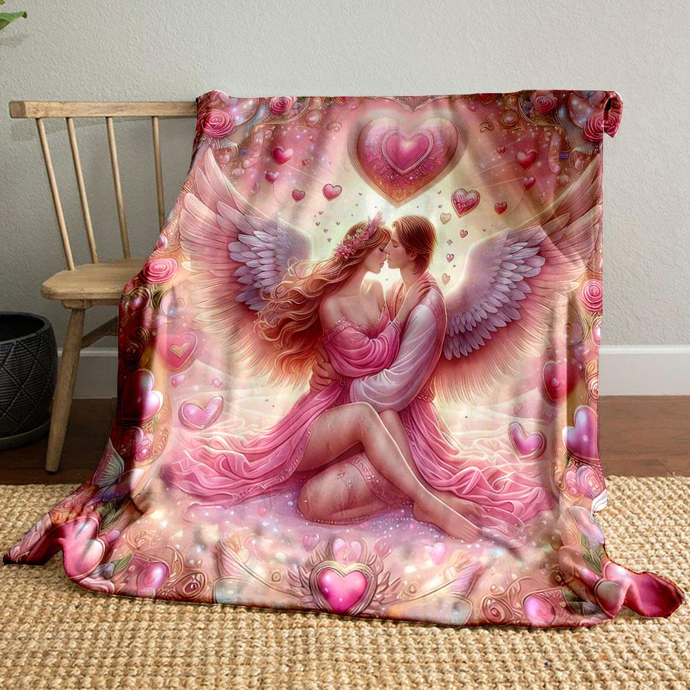

Romantic Pink Heart Winged Lover Throw Blanket bedroom Blanket for Livingroom Couch lunch break Soft throw for Friend s festival Gift 80cm x 120cm