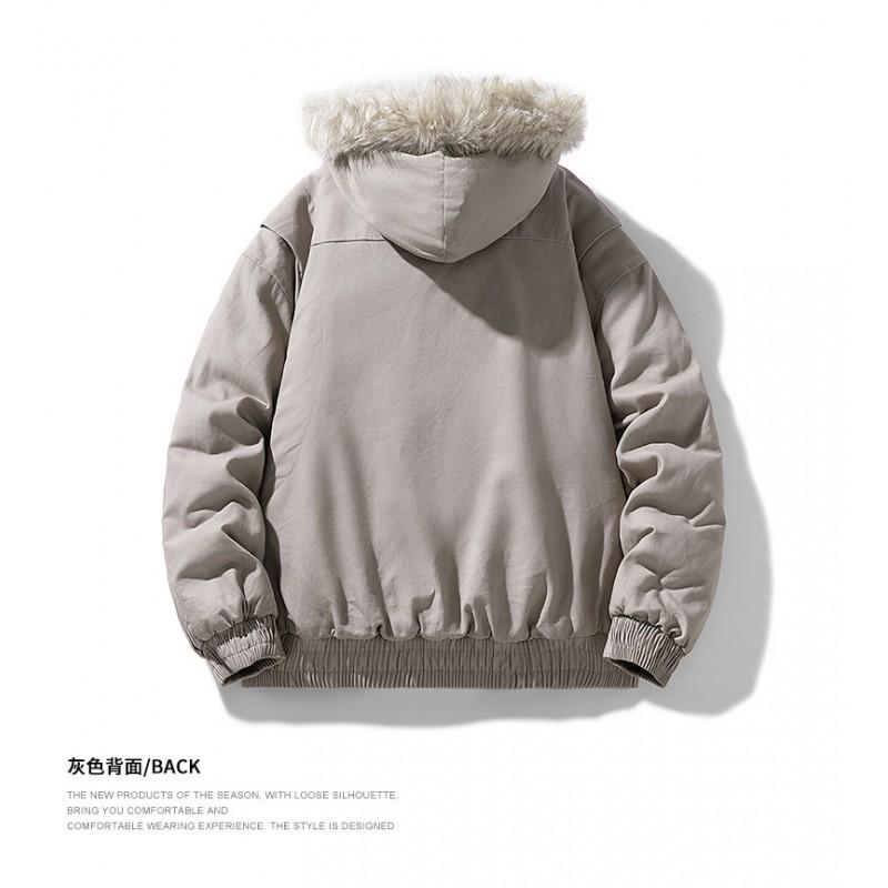 Winter Hooded Puffer Jacket Men Women Faux Fur Trim Oversized Cotton-Padded Coat Streetwear Style Warm Thick Outerwear