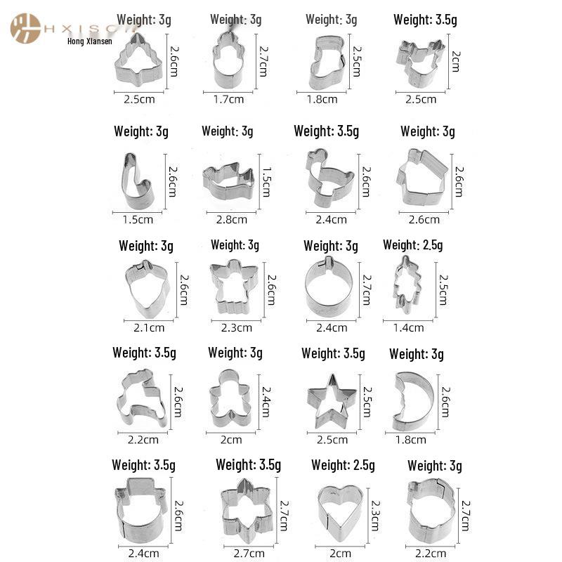 Stainless Steel Christmas Cookie Cutters, 20-Piece Mini Set for Baking and Vegetable Molds.